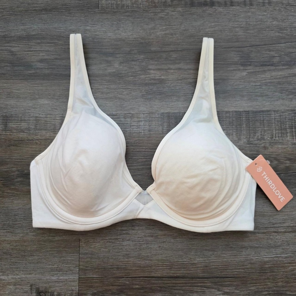 ThirdLove 24/7 Cotton Plunge Bra Sea Salt Cream Off White 34C 1/2 NWT
